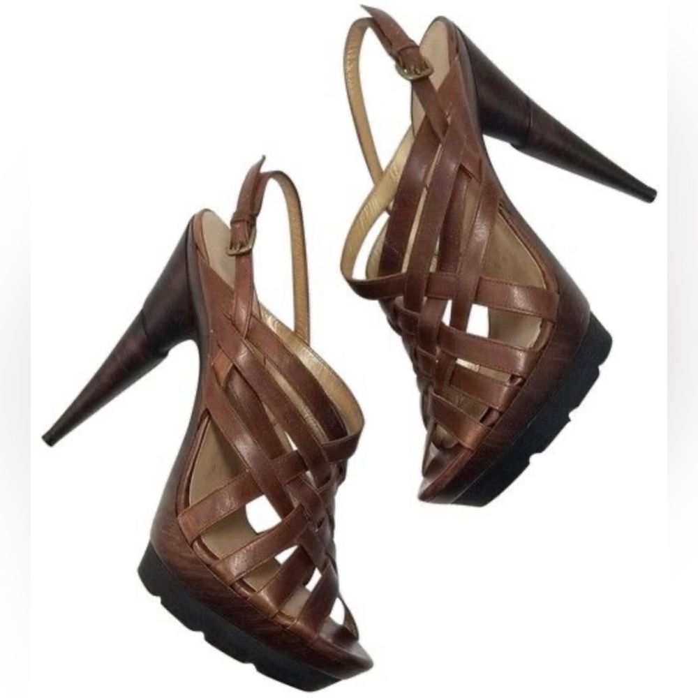 Stuart Weitzman “Spray” platform sandal in old west saddle